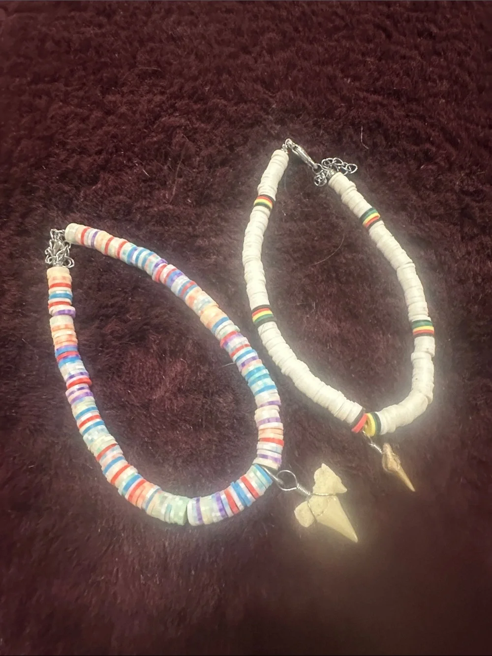 Kids Multicolor Beaded Necklace with Gold Shark Tooth Charm